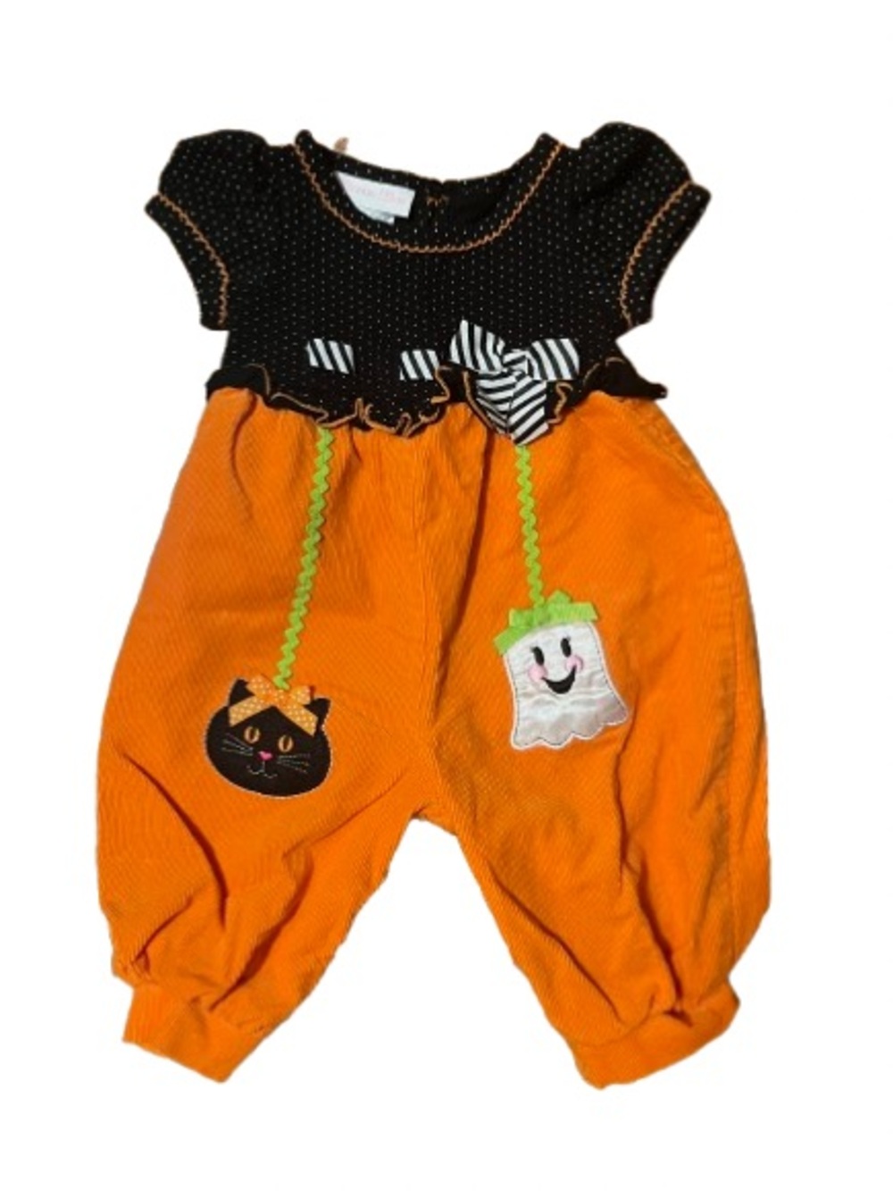 Bonnie Baby Halloween Corduroy Baby Romper - Black & Orange Size 6/9 Months